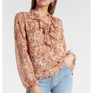 EXPRESS Floral Lace-Up Ruffle Top